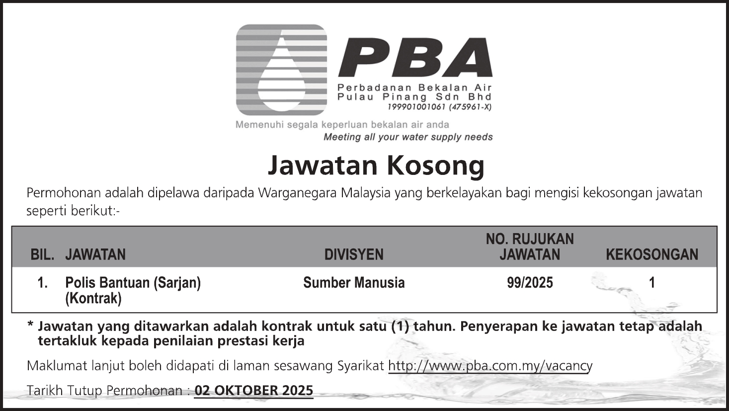 JAWATAN KOSONG