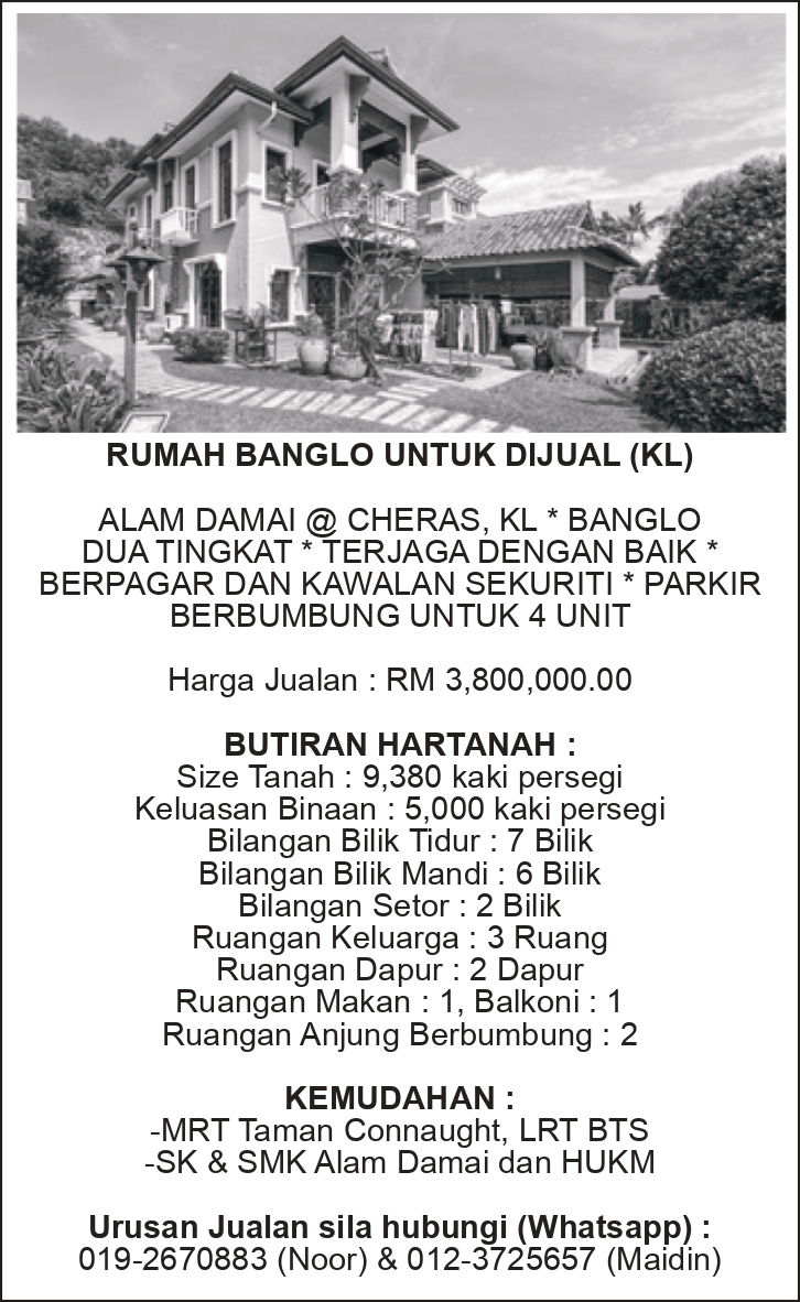 RUMAH BANGLO UNTUK DIJUAL (KL)